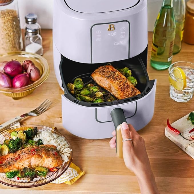 Beautiful 3 Quart Digital Air Fryer with TurboCrisp Technology – Matte Finish, Touchscreen, Nonstick Basket (Lavender)