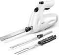 Reemix Electric Knife With Handle, 150W Powerful Electric Knife Set for Carving Meats, Poultry, Bread, Serving Fork and 2 Carving Blades Included (White with Handle)