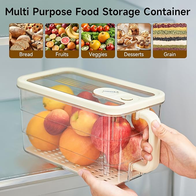 Bread Box for Kitchen Counter | Bread Storage Container with Lid - Detachable Handle & Time Recording - Desserts Keeper for Homemade Bread, Toast, Bagel, Donut and Cookies
