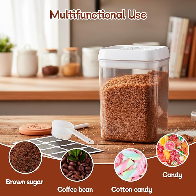 Brown Sugar Keeper with Airtight Lid, Plastic Sugar Canister, Pantry Storage Containers for Kitchen Organization, Moisture Control Design, Flour Container for Baking, Coffee, or Tea