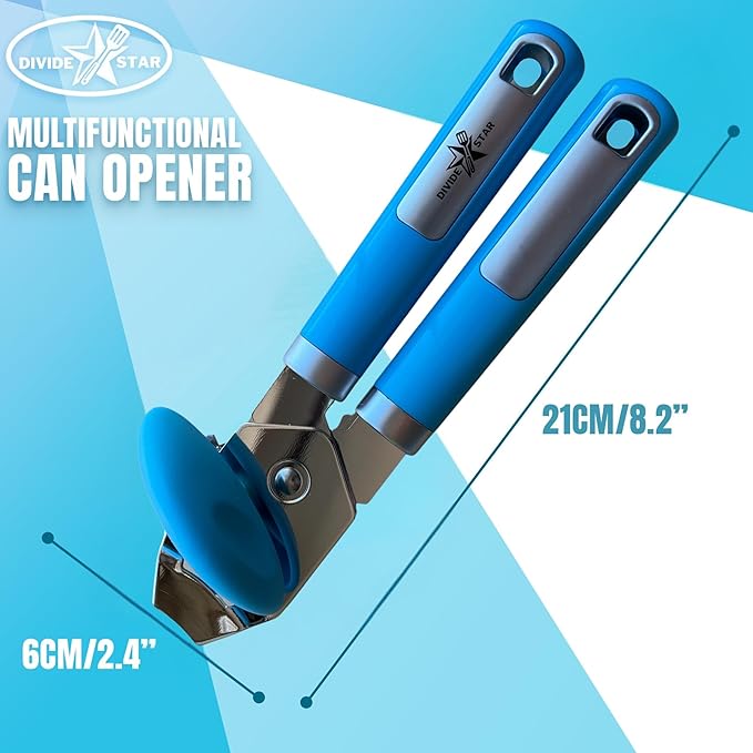 Manual Can Opener for Seniors – Smooth Edge, Easy-Turn Knob, Magnetic Lid Lifter, Heavy-Duty Carbon Steel Blade, Ergonomic Comfort Grip – Blue