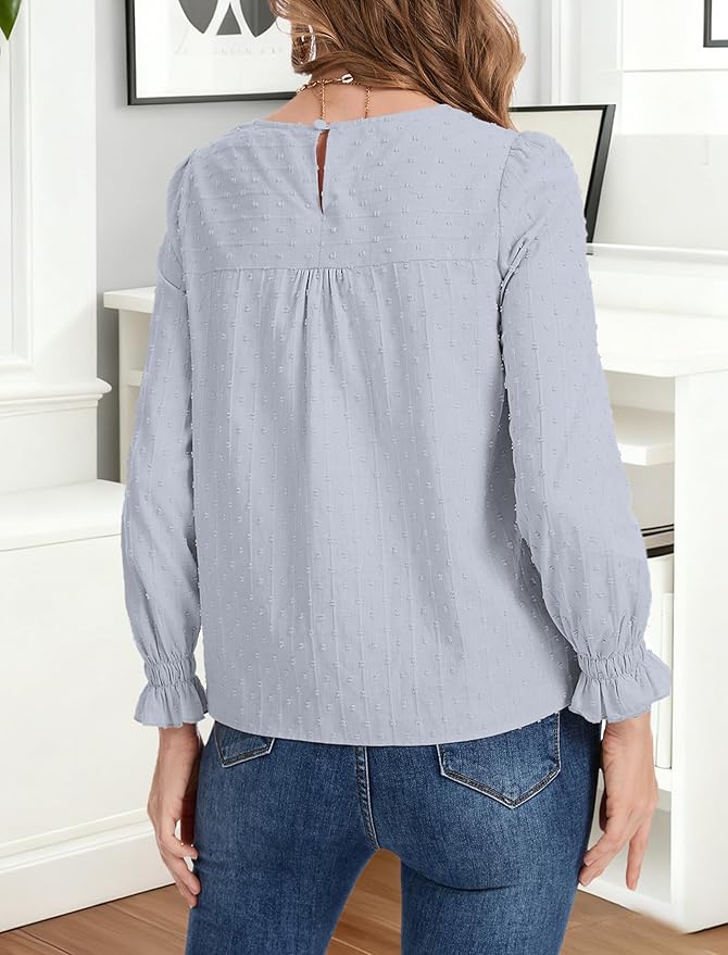 Long Sleeve Shirts Women Dressy Blouses for Women Cute Crew Neck Fall Tops Trendy Women's Clothing 2025 Fashion