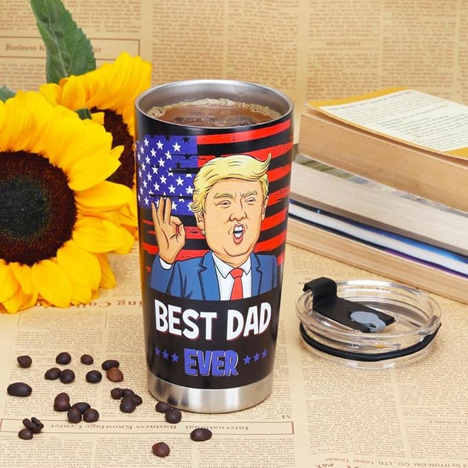 Gifts for Dad from Daughter Son kids - Best Dad Ever Tumbler Gifts for Christmas - Funny Father Christmas Birthday Presents, 20 OZ Stainless Steel Insulated Travel Coffee Tumbler Cup for Father