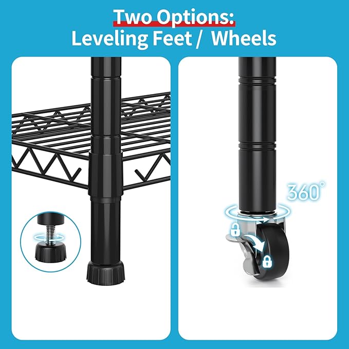 2300LBS Wire Shelving Unit, 36"W x 14"D x 75"H Metal Standing Shelf Units with Wheels / Leveling Feet, 6 Tier, Adjustable, Heavy Duty, and NSF Storage Shelves, Rolling Metal Shelving Wire Rack