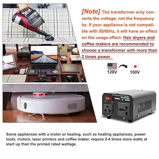 Yinleader 500W US to Japan Voltage Converter 120V to 100V Step Down Transformer for Japanese Appliances (Turntable/Player/Amplifier/yogurtia/Consoles/Synthesizers, etc.) in US