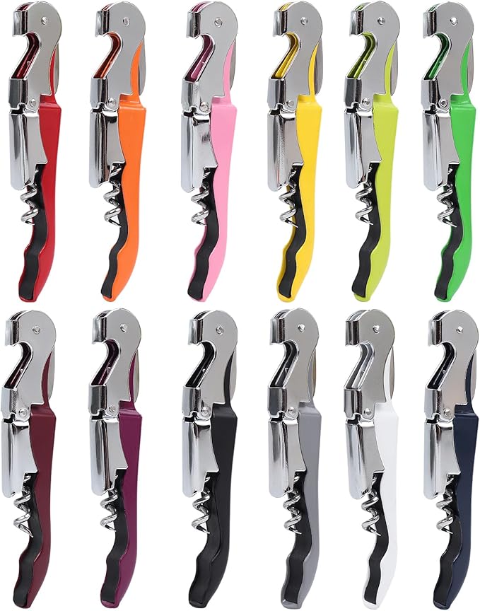 RECUTMS 12 Packs Corkscrew Wine Opener Stainless Steel Fold Beer or Bottle Opener Serrated Foil Cutter,Perfect for Bars,Restaurants,Family,Company Party (12 Color)