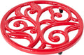 JOGREFUL Cast Iron Trivet Mats, Kitchen Pot Holders to Portect Table/Countertops, Heat Resistant Mats for Teapot/Hot Dishers/Plates, Vintage Mats with Weighted-Base, Vine Pattern, Red