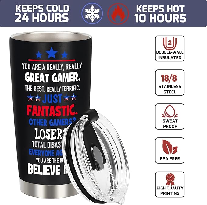 Gamer Gaming Gifts for Men Teen Boys, Cool Gifts for Gamers - Gaming Stuff for Teenage Boyfriend Son Husband, Christmas Video Game Lover Gift, 20 OZ Stainless Steel Insulated Travel Coffee Tumbler Cup