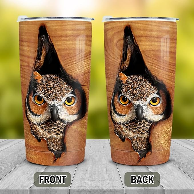 winorax Tumbler 20oz Owl Gifts For Owl Lovers Women Girl Men Boy Owls Wooden Drawings Tumblers Coffee Travel Mug Cup With Lid Owls Gifts For Birthday Christmas