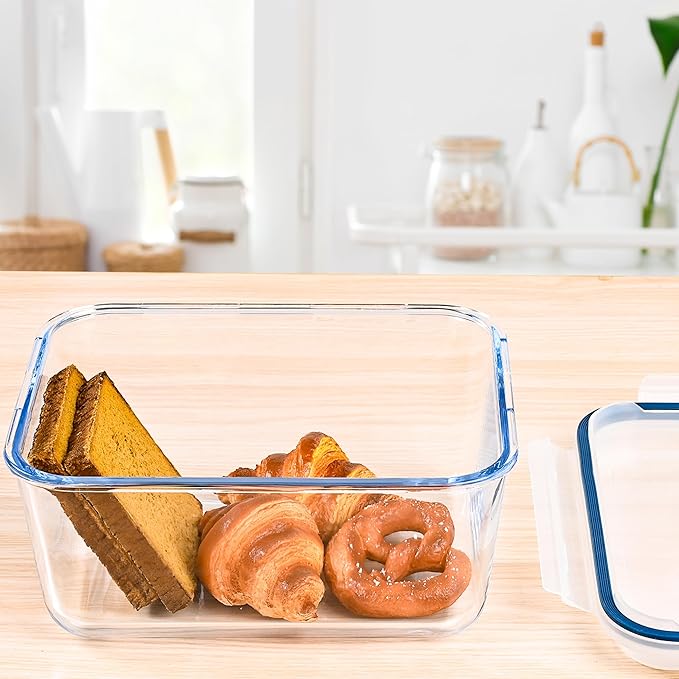 190oz / 24Cup Extra Large Glass Storage Containers with Lids, Glass Bread Box Airtight Bread Container, Ideal Food Storage Containers, Roasting Turkey/Chicken/Cookie, Oven&Dishwasher Safe