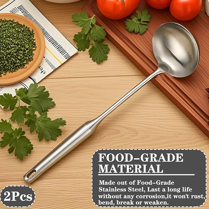 Soup Ladle, 2Pcs Stainless Steel Ladle spoon, 14 Inch Serving Spoon Heavy Duty kitchen Utensils for Cooking Buffet, Party, Kitchen, Silver