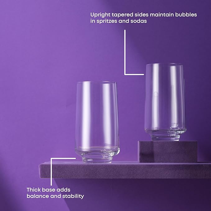 JoyJolt Sidney Highball Glasses Set of 4 | 16 oz Drinking Glasses for Water, Soda, Cocktail, Mojito, Tom Collins | Tall Glass Cups | Home Bar Glass Set | Premium Crystal Barware Made in Europe