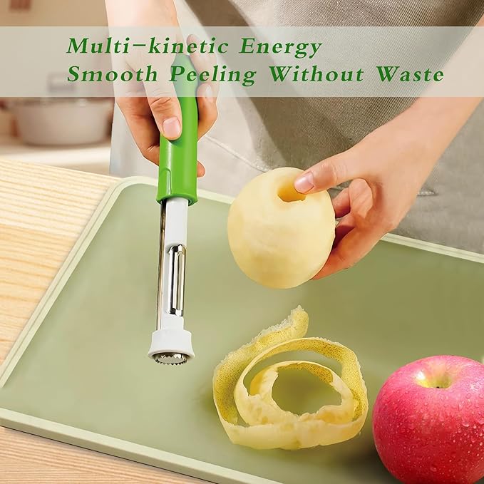 Telescopic Fruit and Vegetable Peeling Machine Multi functional Stainless Steel Apple Peeler Apple Core Remover 2-in-1 Household Kitchenware (Green)