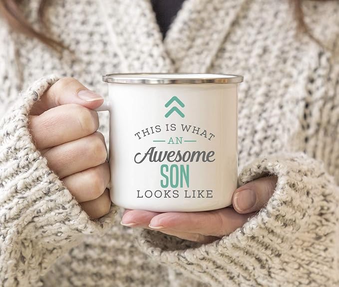 Andaz Press 11oz. Stainless Steel Campfire Coffee Mug, This is What an Awesome Son Looks Like, 1-Pack, Birthday Gift Ideas for Coworker Him Her, Includes Gift Box