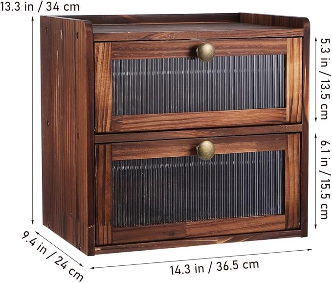 PRETYZOOM Bread Box for Kitchen Countertop, 2 Layer Wooden Bread Storage Bin with Magnetic Closure Window, Vintage Farmhouse Organization Kitchen Food Organizer
