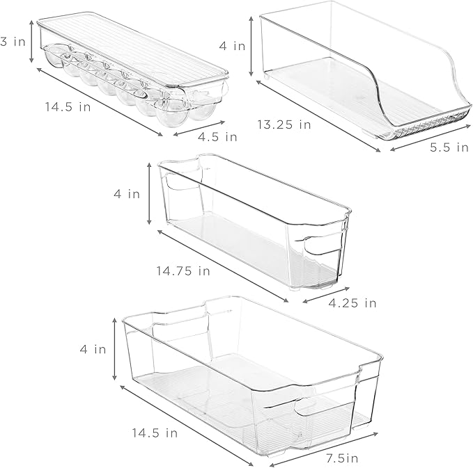 Sorbus Fridge Organizer Bins – Set of 8 Refrigerator Organizers and Storage Containers, Stackable Freezer Bins and House Essentials for New Home, BPA-Free Pantry Drawer Organizers
