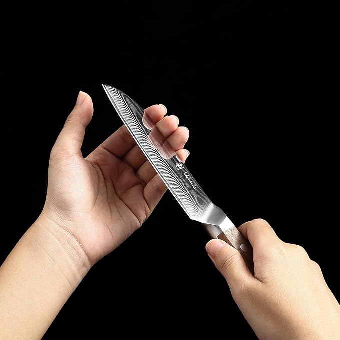 Wakoli HIK Damascus Small Santoku Knife – Full Tang Multipurpose Kitchen Knife | 5-Inch Blade Made of 67-Layer Damascus Steel with VG10 Core | Walnut Wood Handle | Sharp, Durable