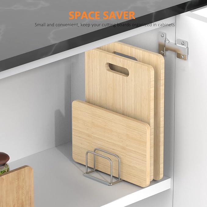 Cutting Board Holder, 2PSC Cutting Board Organizer Rack, 304 Stainless Steel Cookie Sheet Baking Pan and Tray Organizer for Kitchen Cabinet and Pantry Storage (1.0 Inch Width Slots)
