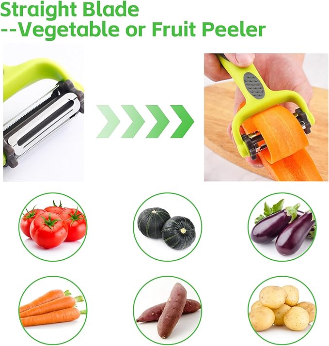 3 in 1 Vegetable Peeler for Kitchen, Potato Apple Peelers for Fruit Carrot Zucchini Cucumber Veggie, Y Vegetable Peeler 3 in 1 Serrated Blade and Standard Blades Spin Design, Anti-Slip Handle
