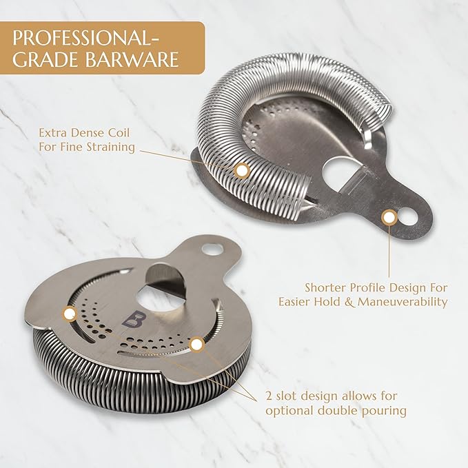 Hawthorne Strainer by Bull in China In Stainless Steel - Made In USA - High Density Spring Cocktail Strainer for Boston Shakers and Mixing Glasses for Bars & Bartenders