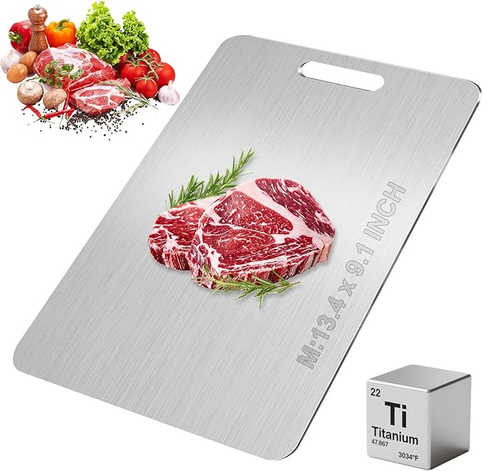 Katuchef Titanium Cutting Board, 2026 New 100% Pure Titanium Cutting Boards for Kitchen, Titan Cut Pro Double Sided Chopping Board, Non Toxic Dishwasher Safe Durable Cut for Meat Fruit Vegetable(M)