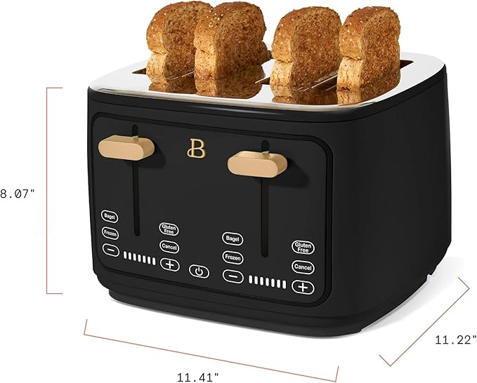 Beautiful 4-Slices Toaster with Touch-Activated Digital Display, Extra-Wide Self-Adjusting Slots, Adjustable Shade Control by Drew Barrymore (Black Sesame)
