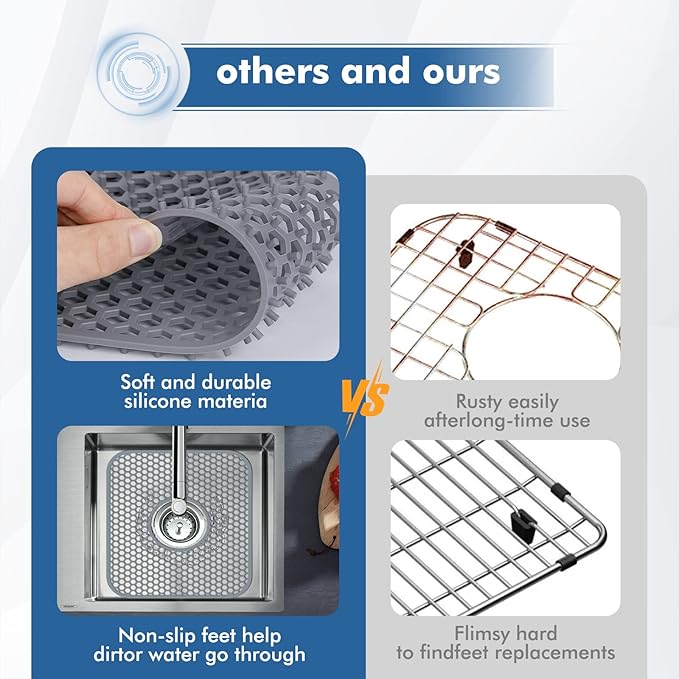 2 Pack Silicone Sink Mat, 13.58''x 11.6'' Sink Protectors for Kitchen Sink with Center Drain, Non-Slip Heat Resistant Mat Grid for Bottom of Stainless Steel Porcelain (Center Hole)