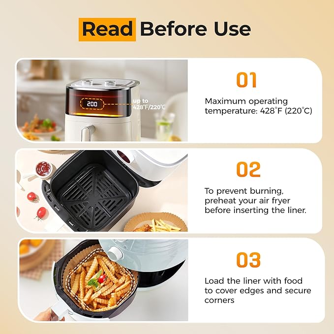 500 Pcs Air Fryer Paper Liners, 8" Square Air Fryer Liners Disposable, Heavy-Duty Parchment Paper for 5-8 qt Airfryer Basket, Non-Stick & Grease-Proof Baking Liner for Oven Pan