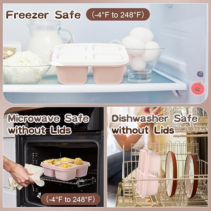 Honeydak 5 Pack Snack Containers 4 Compartment Bento Snack Boxes Reusable Lunchable Containers with Lids Divided Meal Prep Lunch Food Storage Box for School Work Travel(Cream Brown,Equal)