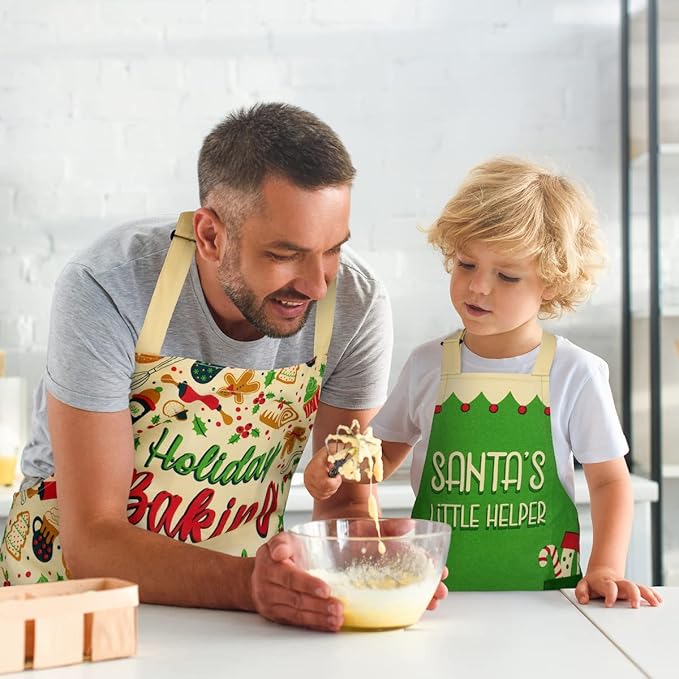 Lavley Christmas Baking Aprons - Funny kitchen gift for men, women and kids - 100% cotton adjustable apron for holiday bakers