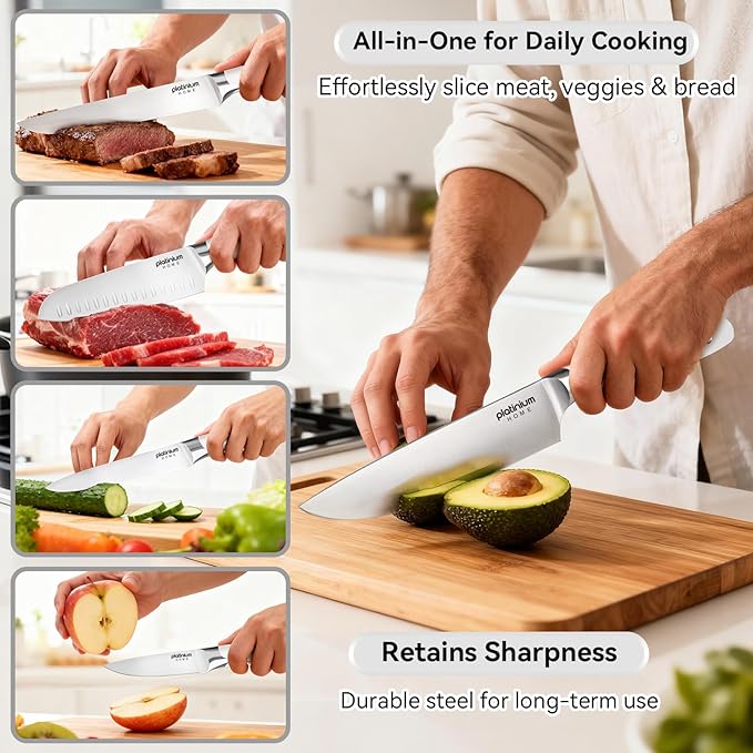 Kitchen Knife Set of 5,Professional Chef knife High Carbon Stainless Steel White Chefs Knives for Home Cooking, Includes Chef, Santoku, Boning, Utility, Peeling Knives with Gift Box