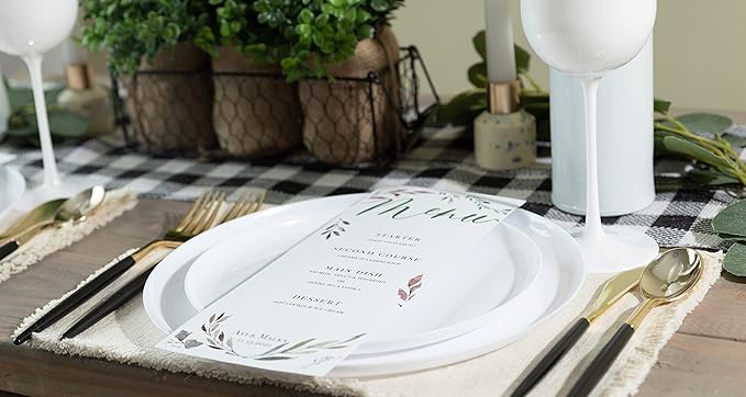 [30 Pack 8.6''] White Plastic Party Plates Edge Collection Premium heavyweight Elegant Disposable Tableware Dishes