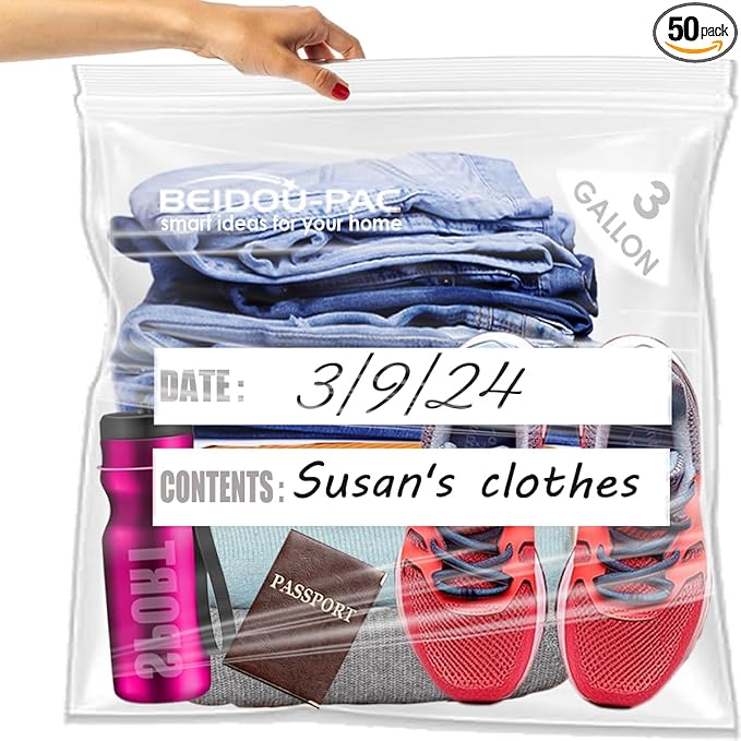 3 Gallon Large Plastic Bags with Zipper Top, | 50 Count | 2 Mil | 16" x 18" | Heavy-Duty Reusable Clear Freezer Storage Bags