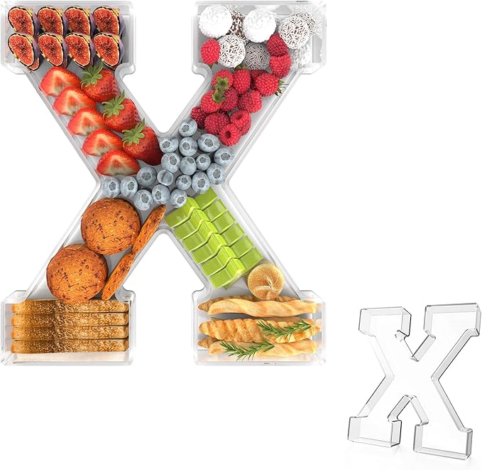 13.8" Acrylic Letter Charcuterie Tray, Charcuterie Letters Fillable Box for Food, Reusable Serving Cake Candy Dish Display Tray for Birthday Anniversary Party Decoration (Letter X)