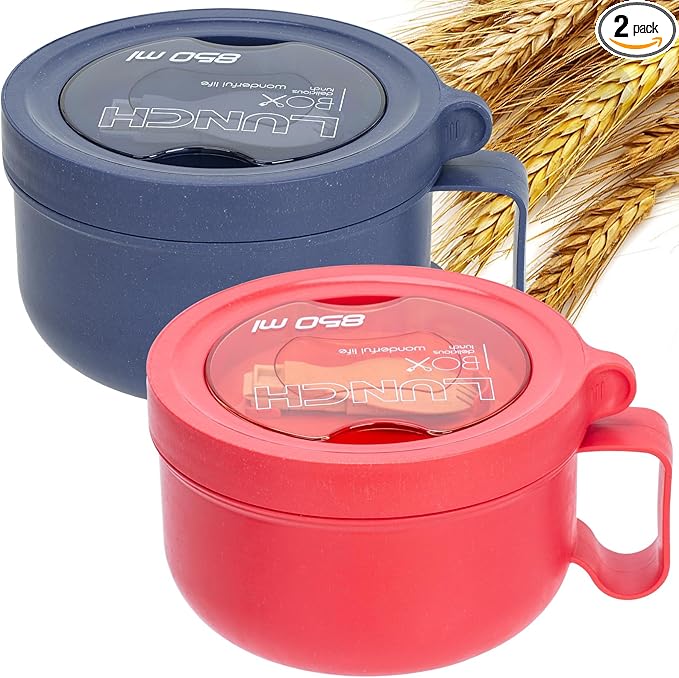 Microwave Ramen Bowl with Lid and Handle for Dorm Essentials,Microwave Soup Mugs Set of 2 for Soup and Instant Noodles,Oatmeal, Gumbo, Salad, BPA Free (Blue Red)