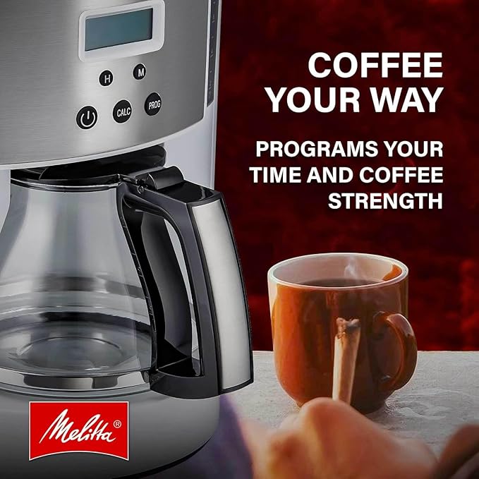 Melitta Aroma Enhance 10-Cup Drip Coffee Maker, Automatic and Programmable, 96oz Capacity with 5-Pack Coffee Filters | White
