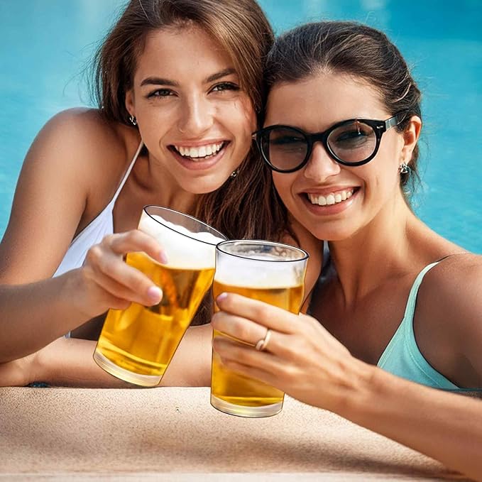 Amazing Abby - Amber - 20-Ounce Plastic Beer Glasses (Set of 6), Plastic Pint Glasses, Reusable Cups, BPA-Free, Shatter-Proof, Dishwasher-Safe, Perfect for Poolside, Outdoors, Camping, and More