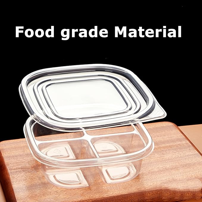 70 Pack Clear Bento Boxes 4 Compartment, Reusable Lunch Snack Containers with Lid, Food Storage Meal Prep Divided Containers with 200 pcs Fork for Camping, Lunch, Work, Travel