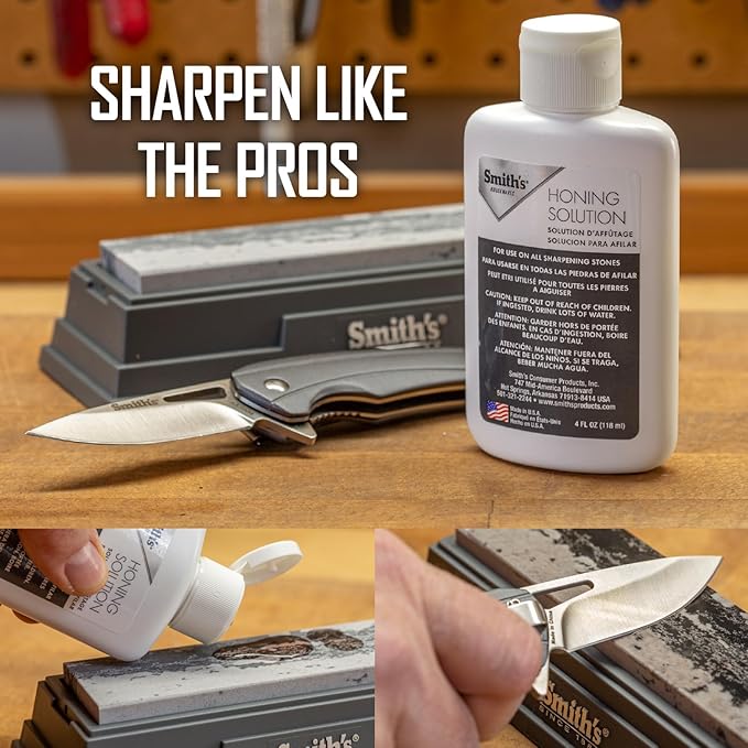 Smith's HON1 Honing Solution - 4oz Bottle - Lubricate Sharpening Stones - Built-In Stone Cleaning Agents & Rust Inhibitors - Oil for Tool & Knife Sharpening Stone - Prevents Clogged Pores