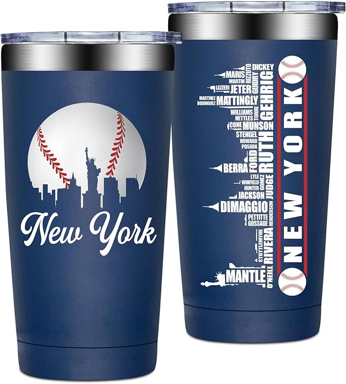BIRGILT Legends New York Baseball City Skyline Gifts - Baseball Gifts for Men, Christmas, Father's Day, Birthday Gifts for Fans - Tumbler Cup 20oz
