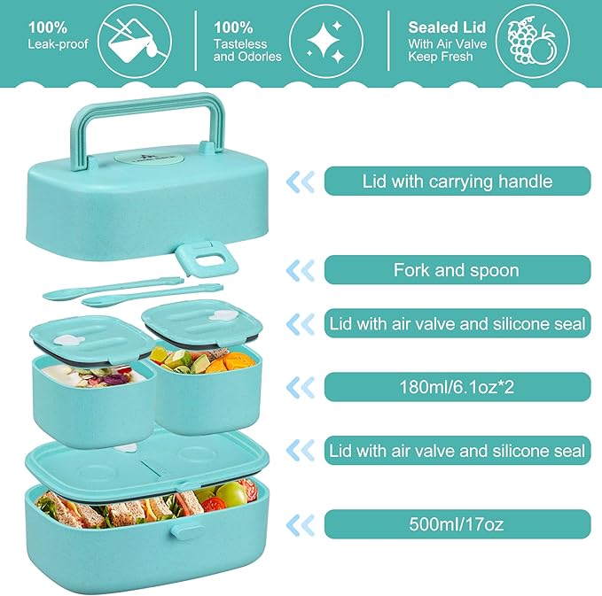 Bento Lunch Box with 8oz Soup Thermo, Kids Sustainable Bento Box Leakproof Lunch Food Containers with Lunch Bag, Kids Thermo Insulated Hot Food Jar for School, Trvael (Blue)