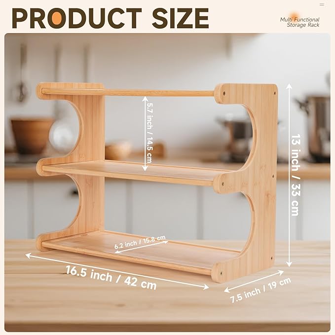 Spice Rack,3 Tier bamboo storage rack, Great for Kitchen, Countertop，countertop coffee station，Storeroom or Office,Space-Saving coffee bar accessories