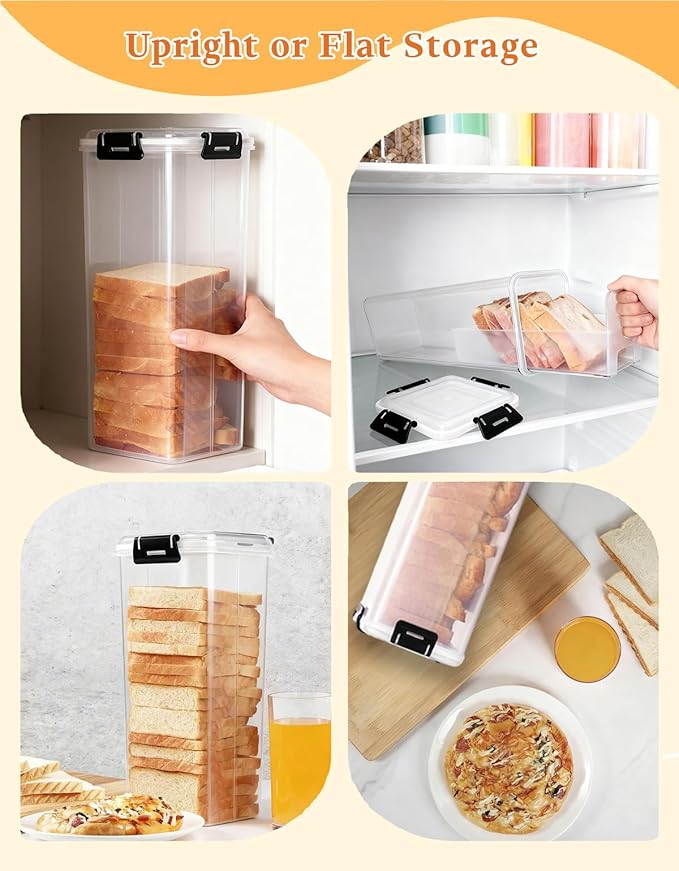 Bread Containers Storage Airtight Loaf - Bread Dispenser Plastic Box with Sealed Lid and Tray Drawer, Homemade Sliced Toast Keeper Air Tight for Kitchen Fridge