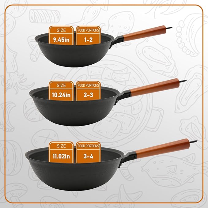 Nonstick Frying Wok Pan Hybrid, 10 Inch Preseasoned Deep Stir Fry Pan Skillet with Glass Lid, Traditional Chinese Cast Iron Wok, No Coated Saucepan for Induction, Electric, Gas, Grill Stoves