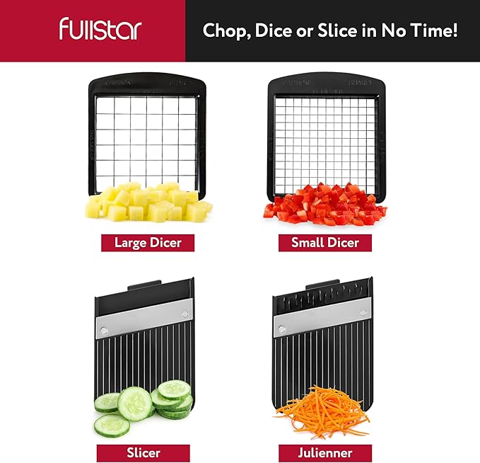 Fullstar Mandoline Slicer for Kitchen - Vegetable Chopper, Onion Potato Food Veggie Fruit Slicer and Cutter with Container, Kitchen Gadgets & Gifts, Home Essentials (4 in 1, Black)