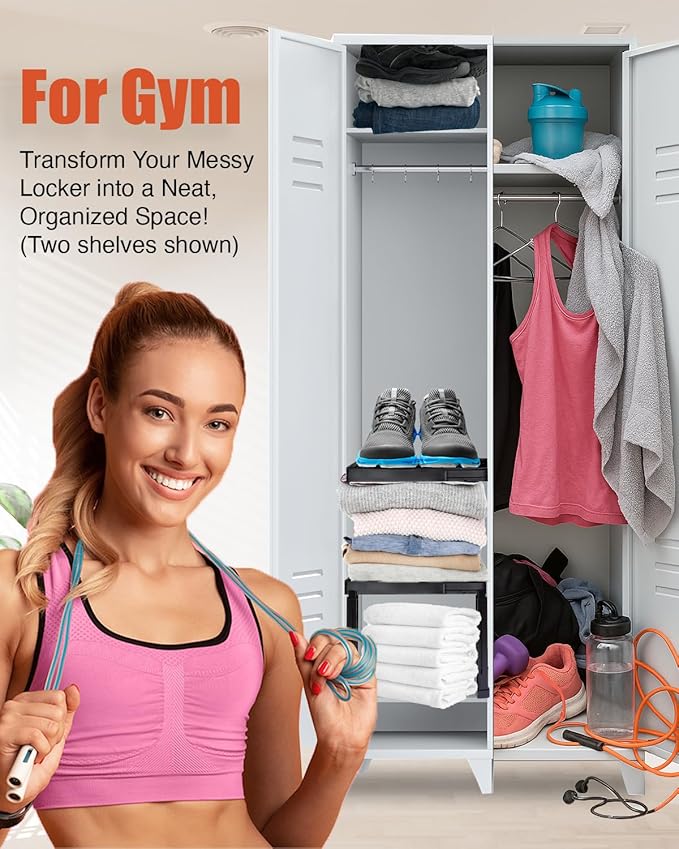 Locker Organizer Shelf， Adjustable Width and Height, Ideal Locker for School, Office, and Gym Lockers… (Pink 2 Pack)