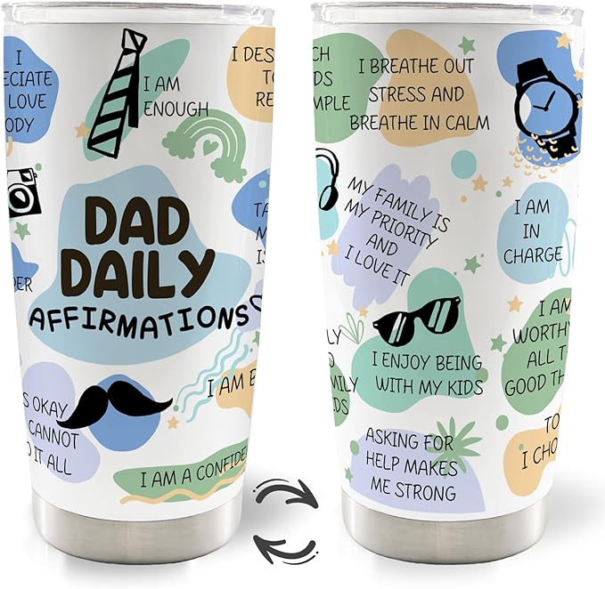 Dad Daily Affirmations 20oz Travel Coffee Mug Tumbler, New Dad Father Daddy Gifts for Christmas from Daughters Sons, Dad Birthday Gifts,Fathers Day Stainless Steel Tumbler with Lid and Straw