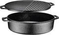 Bruntmor 6.8 Quart Cast Iron Skillet with Reversible Grill Griddle Lid - 3-in-1 Round Cast Iron Pan for Frying, Grilling, Dutch Oven Cooking - Roasting Pan with Lid, Camping Cookware, Black