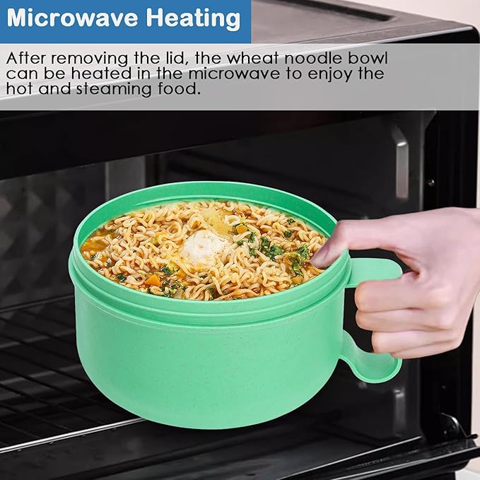 Microwave Ramen Bowl with Lid and Handle for Dorm Essentials,Microwave Soup Mugs Set of 2 for Soup and Instant Noodles,Oatmeal, Gumbo, Salad, BPA Free(Black Green)