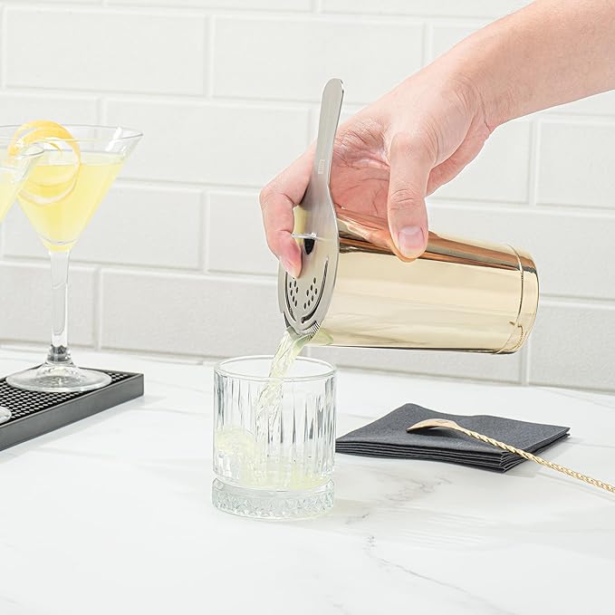 Restaurantware Bar Lux 16 Ounce Boston Shaker 1 Gold-Plated Cocktail Shaker - Weighted Bottom No Leak Stainless Steel Martini Drink Mixer Essential Bar Tool For Home Use Or Bartenders